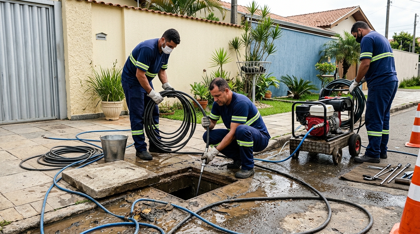 Desentupimento de esgoto residencial em Maringá-PR