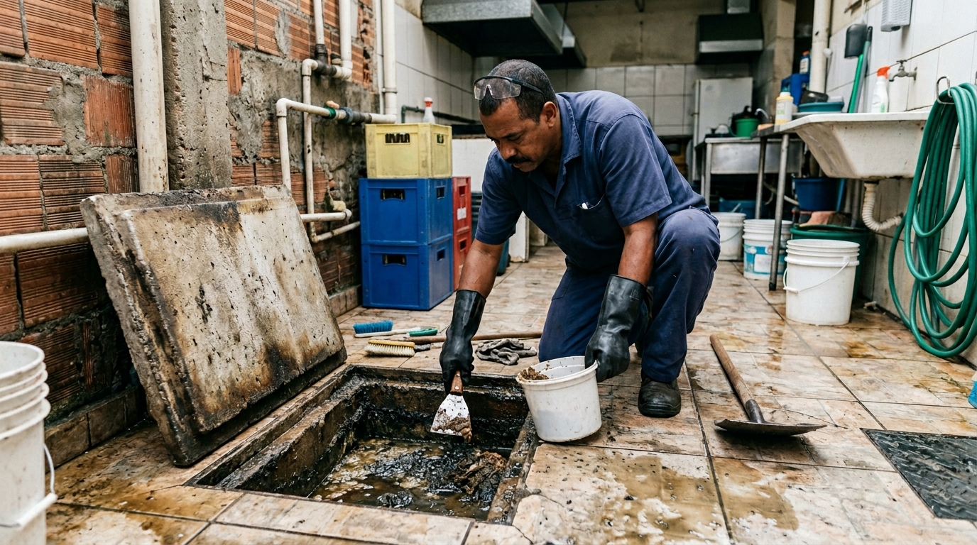 Limpeza de caixa de gordura residencial em Maringá-PR